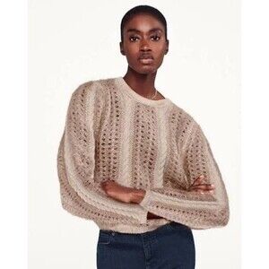 FRAME Femme Women’s Cable Mix Crewneck Sweater size M NWT Nude $550 Sold Out